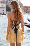 Vestido de bienvenida a casa, floral de escaleras dorado y negro, línea A, con encaje en la espalda