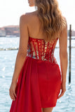Vestido de Homecoming de Homecoming Corsé Transparente Corsé Transparente con Lentejuelas y Fajilla Sweetheart Red Bodycon Corsé Transparente