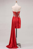 Vestido de Homecoming de Homecoming Corsé Transparente Corsé Transparente con Lentejuelas y Fajilla Sweetheart Red Bodycon Corsé Transparente