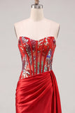 Vestido de Homecoming de Homecoming Corsé Transparente Corsé Transparente con Lentejuelas y Fajilla Sweetheart Red Bodycon Corsé Transparente