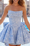 Vestido de bienvenida rosa brillante floral sin tirantes en línea A de Jacquard con lazos y encaje en la espalda