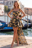 Vestido de bienvenida Jacquard con escote cuadrado azul claro y cordón en la espalda