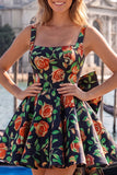 Vestido de bienvenida Jacquard con escote cuadrado azul claro y cordón en la espalda