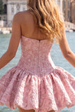 Vestido de bienvenida sin tirantes de corsé floral Jacquard azul A-Line