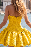 Vestido de bienvenida sin tirantes de corsé floral Jacquard azul A-Line