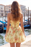 Vestido de bienvenida con chiffon floral rosa A-Line y encaje hacia atrás