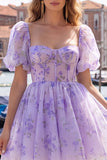Corsé azul de cuello cuadrado con vestido floral de bienvenida a casa, con encaje en la espalda