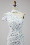Vestido formal largo de sirena floral lila de chifón con abertura