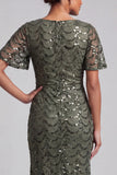 Sirena azul marino brillante Mangas aleteantes Lentejuelas Vestido midi de madre de novia con abertura