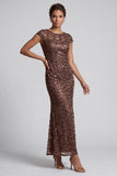 Vestido midi de madre de la novia con mangas gordas de sirena azul marino brillante de cuello redondo