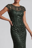 Vestido midi de madre de la novia con mangas gordas de sirena azul marino brillante de cuello redondo