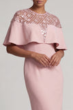 Vestido de Madre de la Novia de sirena burdeos con cuello redondo y capa