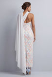 Vestido midi de madre de la novia de un hombro con lentejuelas azul claro sirena