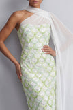 Vestido midi de madre de la novia de un hombro con lentejuelas azul claro sirena