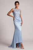 Vestido largo de madre de la novia azul celeste con lentejuelas de sirena