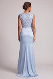 Vestido largo de madre de la novia azul celeste con lentejuelas de sirena