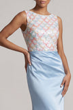 Vestido largo de madre de la novia azul celeste con lentejuelas de sirena