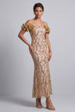 Vestido midi de sirena de hombros descubiertos Vestido de madre de la novia con flores 3D
