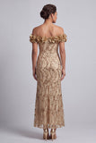 Vestido midi de sirena de hombros descubiertos Vestido de madre de la novia con flores 3D