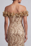 Vestido midi de sirena de hombros descubiertos Vestido de madre de la novia con flores 3D