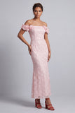 Vestido midi de sirena de hombros descubiertos Vestido de madre de la novia con flores 3D