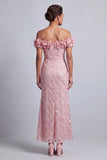 Vestido midi de sirena de hombros descubiertos Vestido de madre de la novia con flores 3D