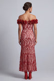Vestido midi de sirena de hombros descubiertos Vestido de madre de la novia con flores 3D