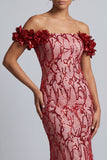 Vestido midi de sirena de hombros descubiertos Vestido de madre de la novia con flores 3D