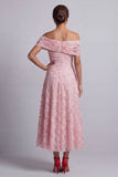 Lentejuelas A-Line de Rojo Fuera de Hombro Vestido Midi Madre de la Novia