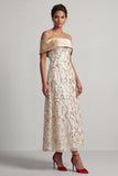 Vestido midi de madre de la novia A-line Red Off the Shoulder con lentejuelas