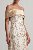 Vestido midi de madre de la novia A-line Red Off the Shoulder con lentejuelas