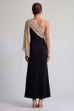 Vestido de sirena de un hombro midi negro y rojo con lentejuelas