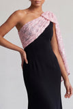 Vestido de sirena de un hombro midi negro y rojo con lentejuelas