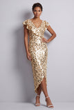 Vestido de la madre de la novia Midi Mother Of the Bride plata de plata de cuello en V con cuello en V