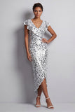Vestido de la madre de la novia Midi Mother Of the Bride plata de plata de cuello en V con cuello en V
