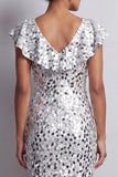 Vestido de la madre de la novia Midi Mother Of the Bride plata de plata de cuello en V con cuello en V
