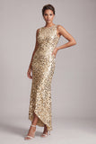 Vestido midi de Madre de la Novia asimétrico de cuello redondo de sirena verde brillante con lentejuelas