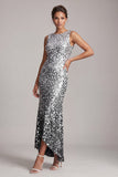 Vestido midi de Madre de la Novia asimétrico de cuello redondo de sirena verde brillante con lentejuelas