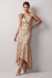 Melocotón Sirena de un hombro Vestido de lentejuelas asimétricas Midi Madre de la novia
