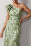 Melocotón Sirena de un hombro Vestido de lentejuelas asimétricas Midi Madre de la novia