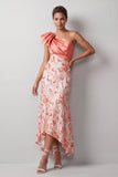 Melocotón Sirena de un hombro Vestido de lentejuelas asimétricas Midi Madre de la novia