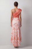 Melocotón Sirena de un hombro Vestido de lentejuelas asimétricas Midi Madre de la novia