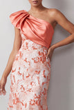 Melocotón Sirena de un hombro Vestido de lentejuelas asimétricas Midi Madre de la novia