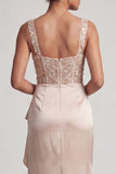 Corsé de Sirena Blanca, Lentejuelas Fruncidas, Vestido Midi Madre de la Novia con volantes