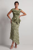 Vestido Midi de Madre de la Novia de Sirena Azul Asimétrico Floral Fruncido
