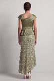 Vestido Midi de Madre de la Novia de Sirena Azul Asimétrico Floral Fruncido