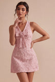 Vestido blanco pequeño de escote en V con A-Line y flor 3D
