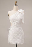 Bodycon vestido blanco pequeño con corte floral de un solo hombro y lazo