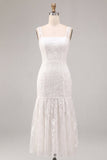 Vestido blanco floral pequeño de tirantes gruesos en línea A