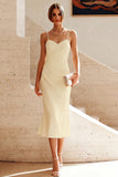 Vestido Midi fruncido con tirantes blancos de sirena
